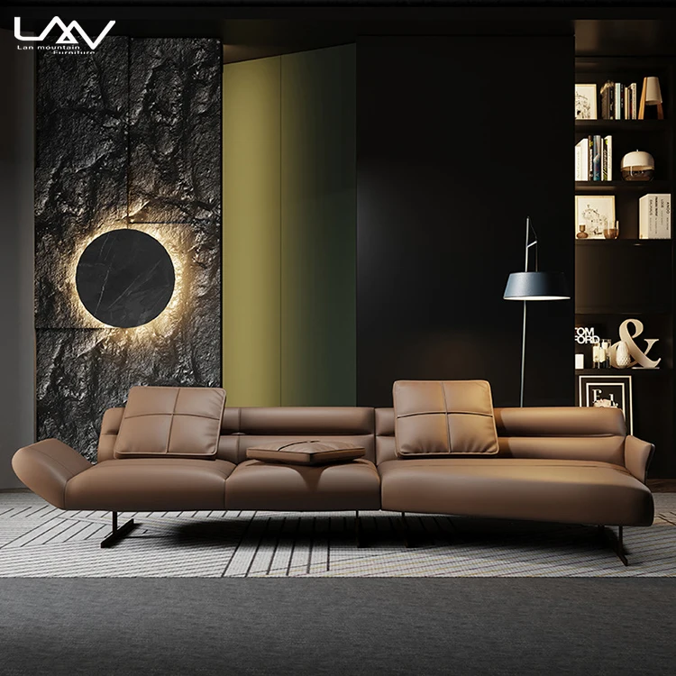 Italian Minimalist Wooden Frame Leather Living Room 3 Seat Sofa Modern Luxury Sofa Set Furniture For Hotel Villa Art Hall