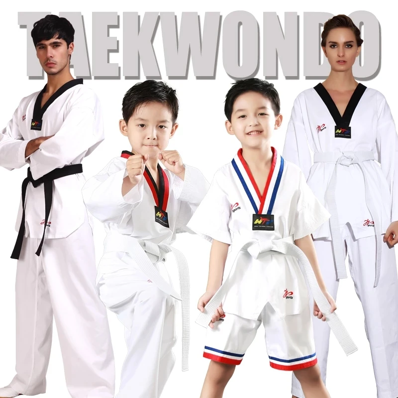 Тхэквондо Dobok WTF одобренная профессиональная одежда для боевых искусств форма для Каратэ с белым ремнем