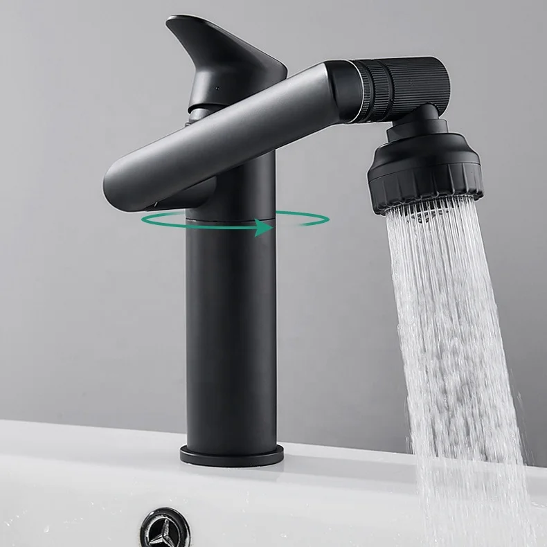 Swivel Bathroom Sink Faucet Mixer Deck Mounted Splash Proof Water Tap Black Fortune Cat Washing Face Basin Faucet