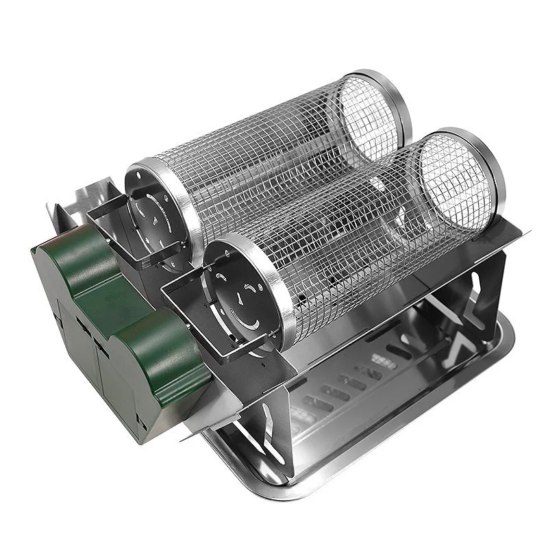 Stainless Steel Rolling Rotisserie Mesh Basket Metal BBQ Accessories for Charcoal Grill & BBQ Grill