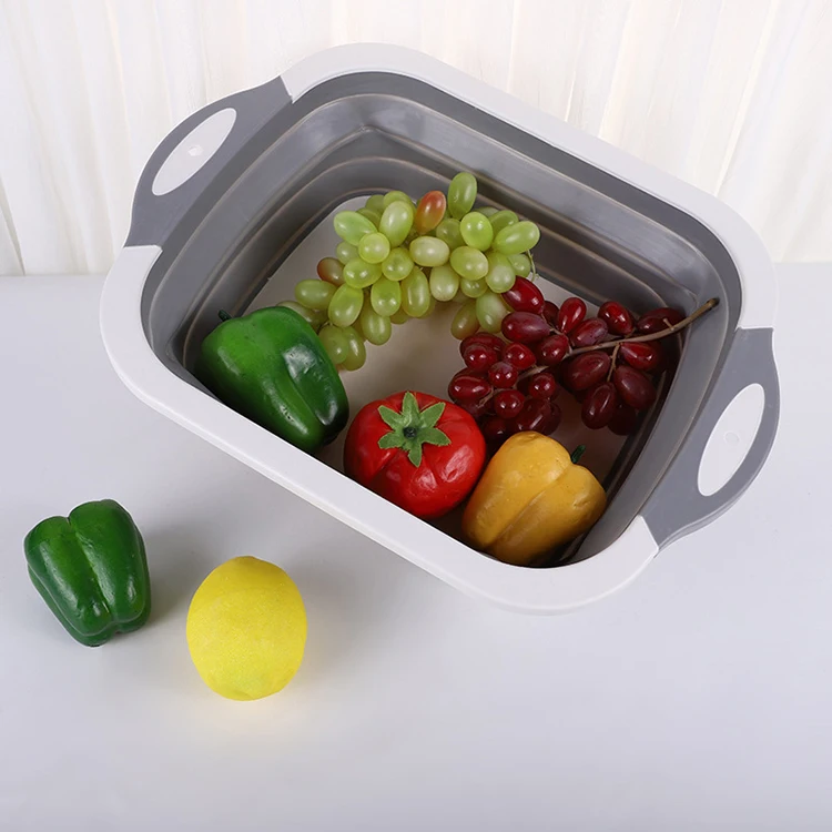 Kitchen Supplies Collapsible Vegetable Fruit Wash Drain Silicone Cutting Basket Portable Multifunction Foldable Chopping Board