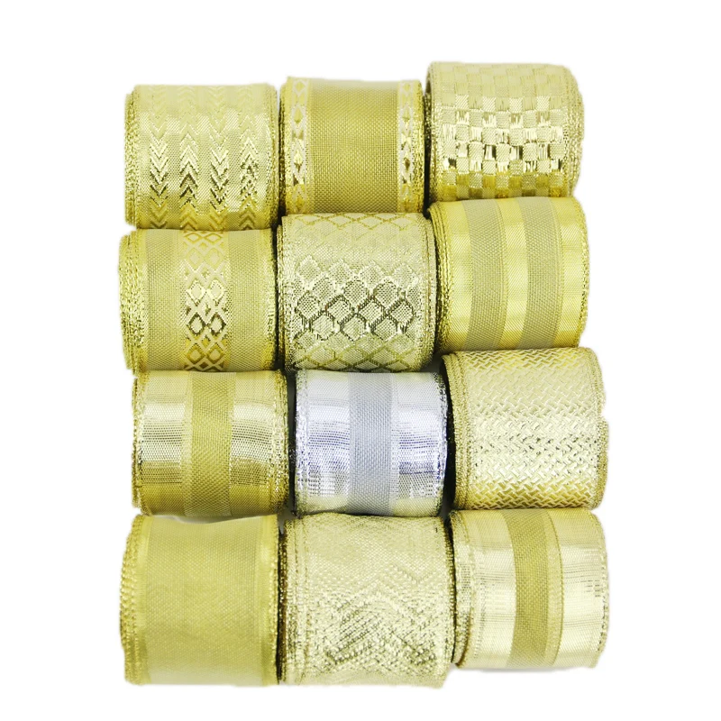 (5 Yards/roll)4cm Wide Gold Embossed Ribbon Gift Flower Package Festival Party Wedding Decoration Handicraft Production DIY Bow