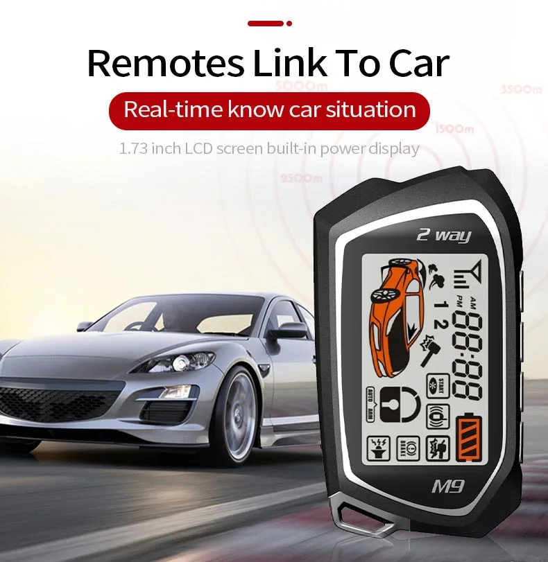 
Anti hijacking Remote Control Start Anti theft 1500M LCD Display 2 way Car Alarm System 