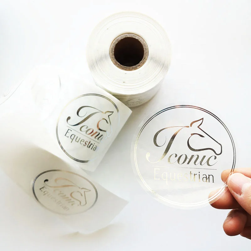 Customized Adhesive Vinyl Transparent Stickers Sheet for Glass Gold Foil Logo Clear Label Water Proof Plastic Stickers Printing
