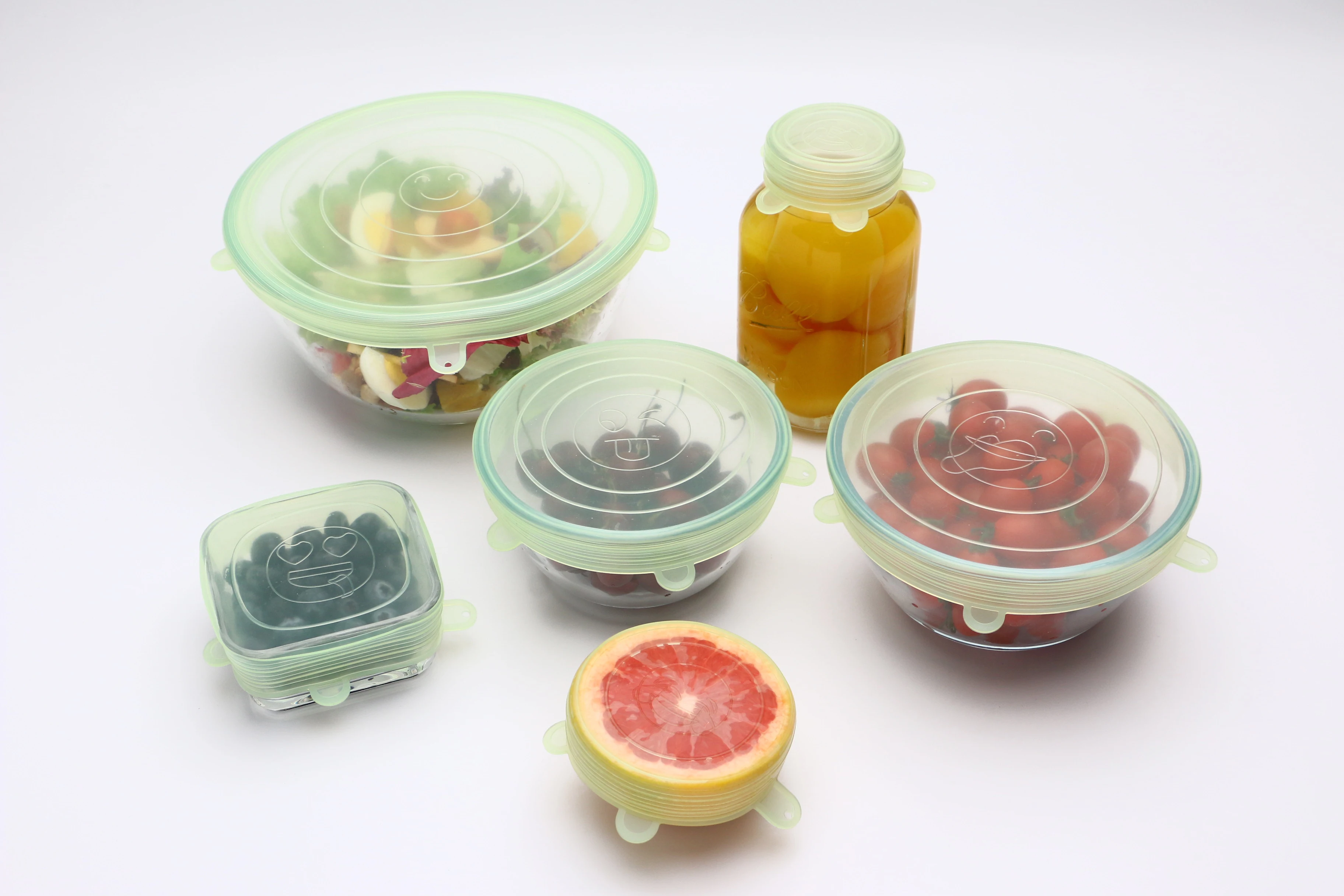 Small Kitchen Gadgets Food Grade 6 Pack Bpa Free Reusable Silicone Super Stretch Lid Set of 6 Silicone Stretch Lids