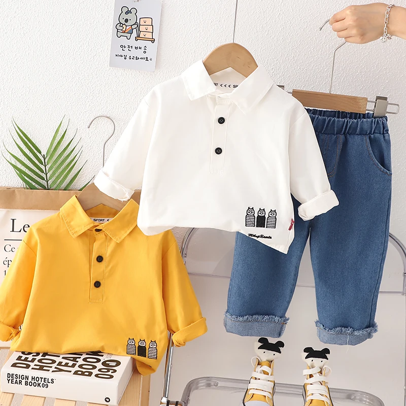 Autumn and Winter Boy Truck Sweater Jeans Two-piece Suit Baby Boy Clothes 2 to 3 Year Boy Clothing Sets