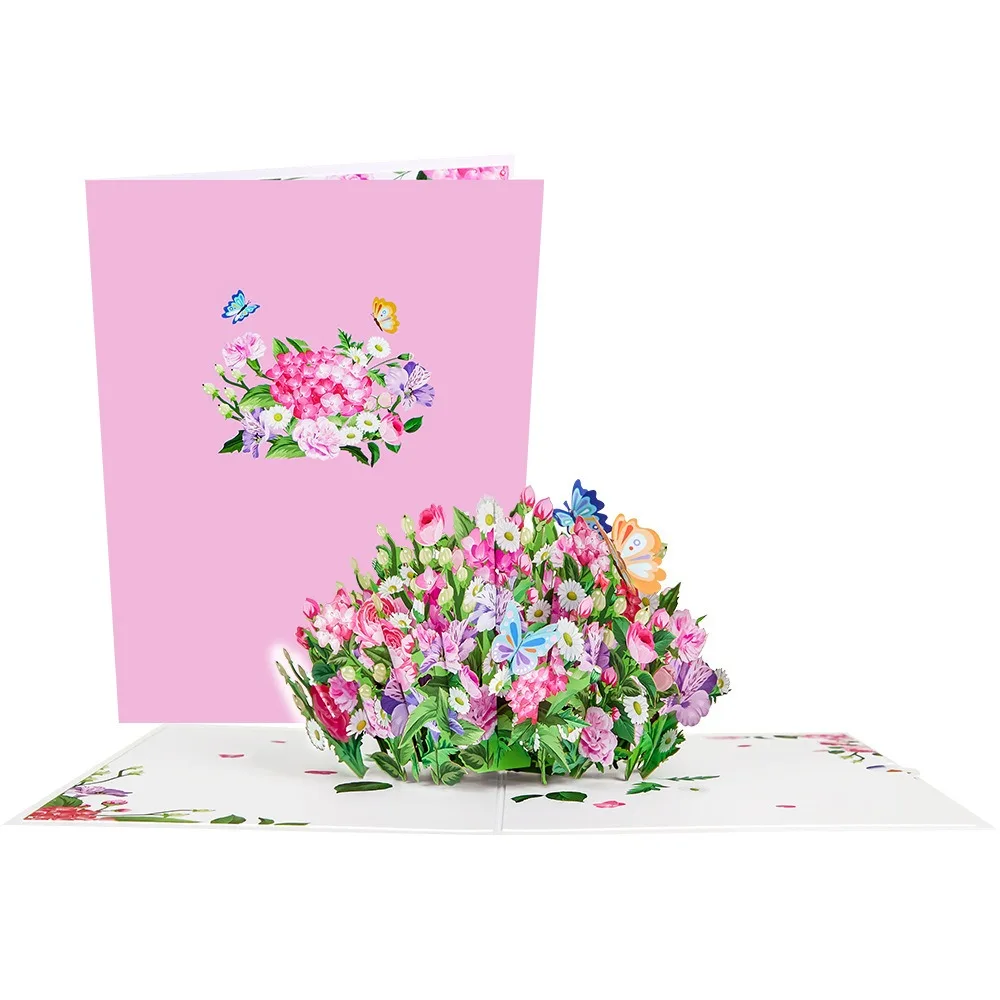 Flower Basket Greeting Card Flower Box Eco-friendly Flower Pop up Cards Hot Sale 3D Paper Mother's Day Gteeting Card