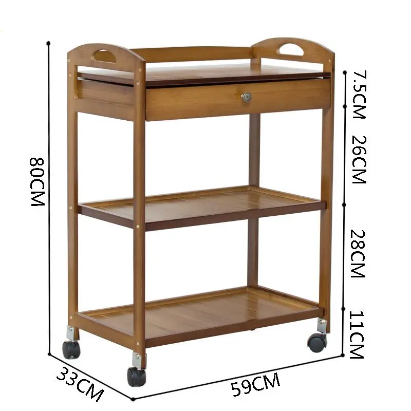 Rack Tool Car Three Layer Hair Salon Locker Solid Beauty Table Drawer Bamboo Trolley Storage Cart