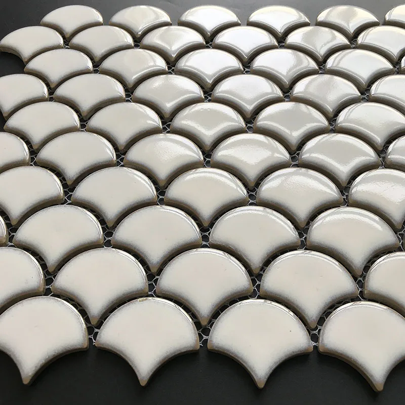 
 Fish scale ceramic mosaic net red fan-shaped wall tile TV background wall  