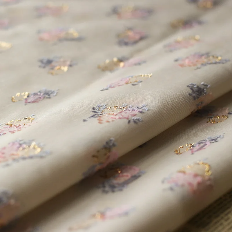 Wholesale Dresses Fabric Satin Brocade Glitter Pink Floral Embroidery Tela Lurex Thin Chiffon Silk Jacquard Polyester Fabric