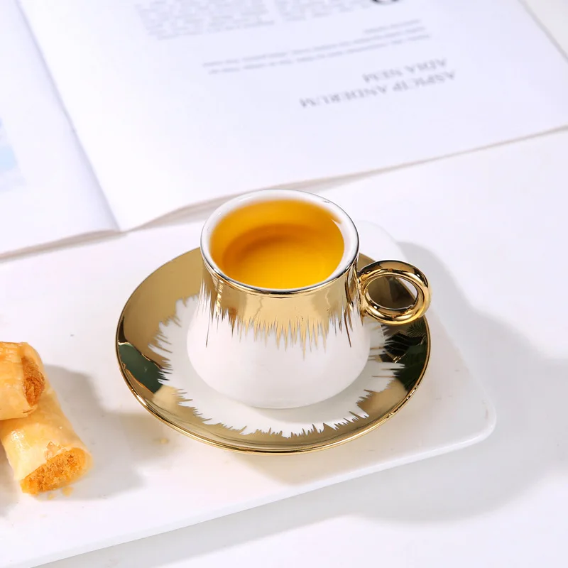 Luxury Porcelain Gold Rim Turkish Coffee Cup Set Espresso Ceramic Coffee Cup And Saucer Arabic Tea Cup Set Of 6