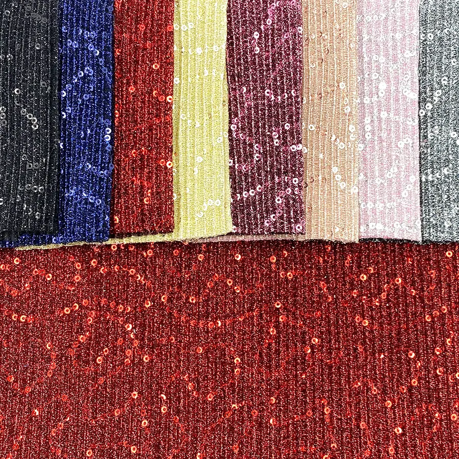 Sell buy meter women dress moonlight shiny lurex rib pleated embroidery crepe 3mm sequins jijimi fabric