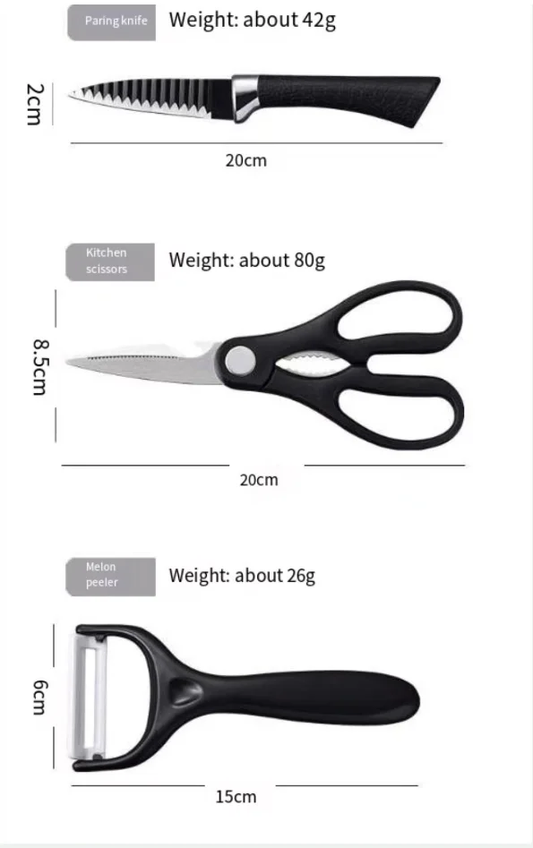 Hot selling black wavy 6-piece knife set  stainless steel kitchen knife set with PP handle