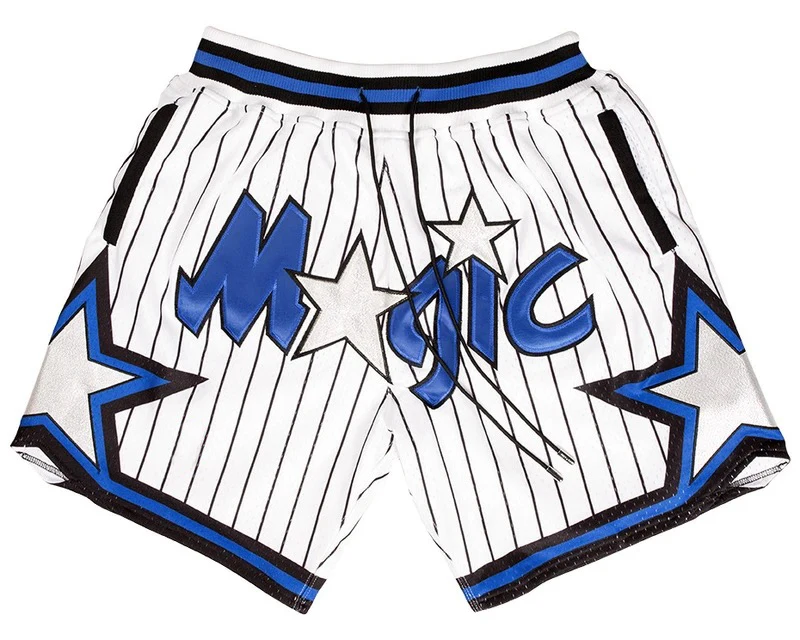 Custom logo retro old school vintage streetwear style perforated mesh embroidered Magic just mens don basketball shorts
