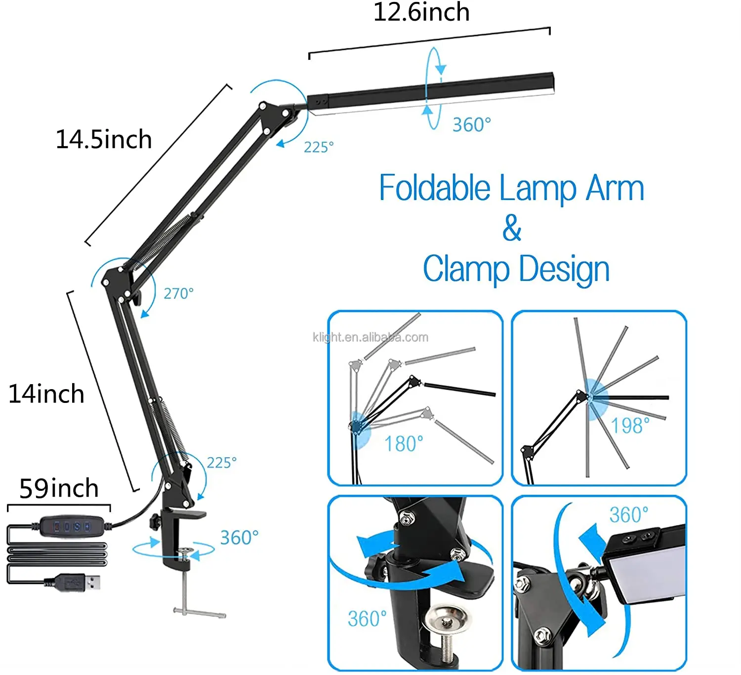 popular Swing Arm Lamp New Led Metal Clip Table desk Lamp Dimmable Bedroom Reading with Usb Plug-In Desk Lamp