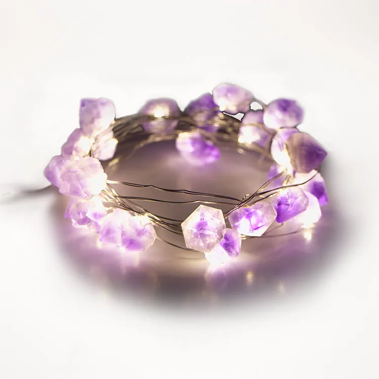 
25 Crystal Gemstones Christmas Decoration Battery Operated Natural Amethyst LED String Light 