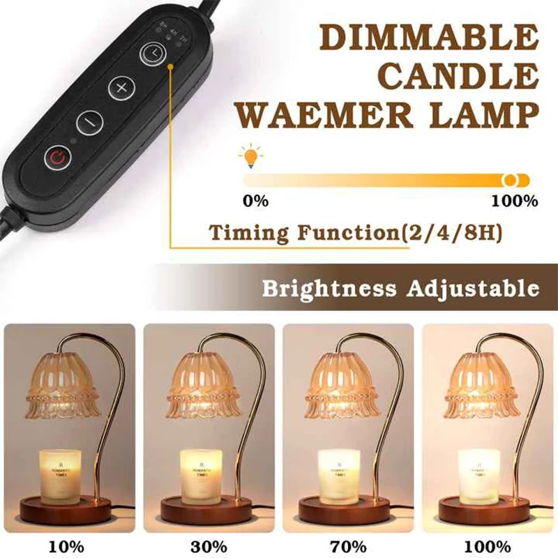 Wholesale Electric Glass Flower Shaped Lampshade Candle Crystal Lamp With Dimmer Timer Candle Warming Lamp
