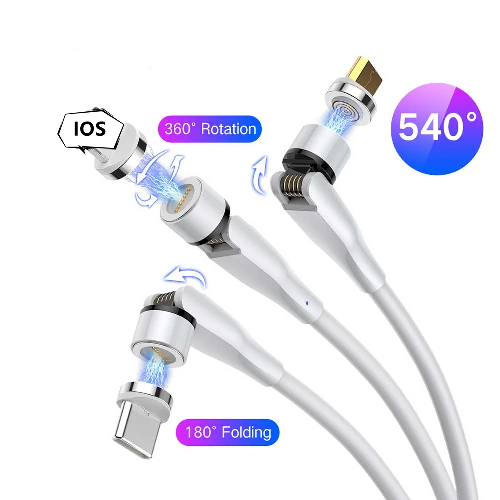 Factory price oem custom logo Mobile Phone 3 in 1 Type C Micro USB Lighting 540 magnetic cables magnet fast charging data cable