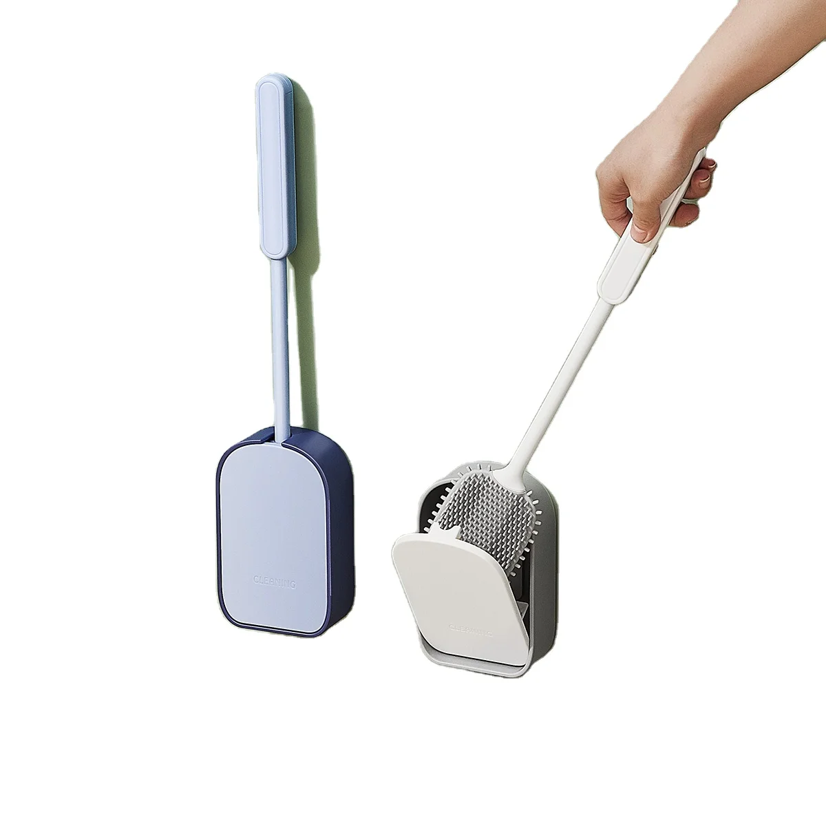 Automatic Opening Closing Toilet Cleaning Brush Silicone Toilet Brush and Holder Drainable Wall-mounted TPR Toilet Brush