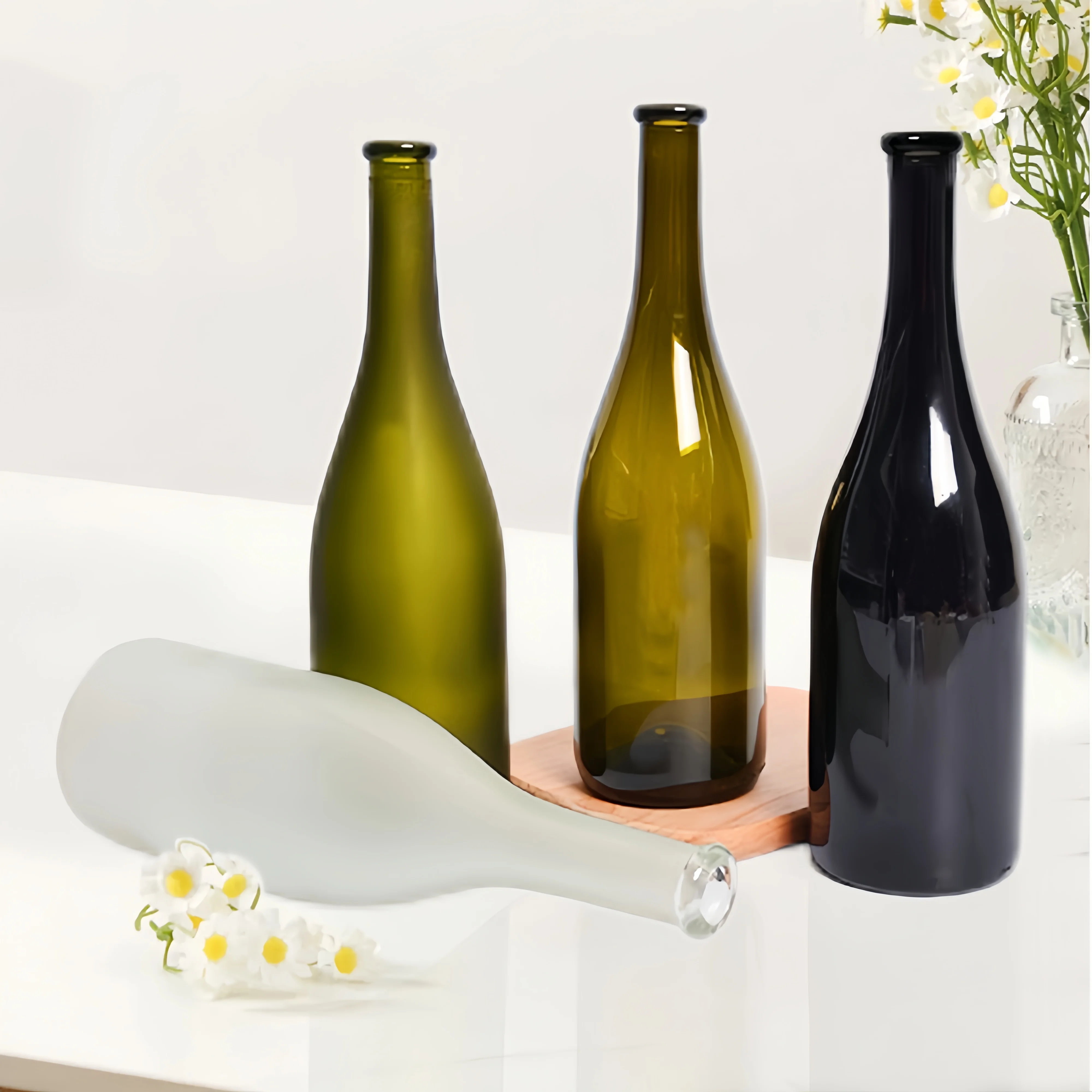 Wholesale 500ml 750ml red wine bottle dark green empty luxury manufacturers champagne burgundy empty wine glass bottles.