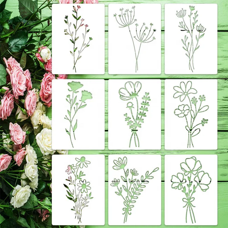 Шаблон для рисования цветочной серии, детский шаблон для рисования, креативная живопись, шаблон для распыления цветов