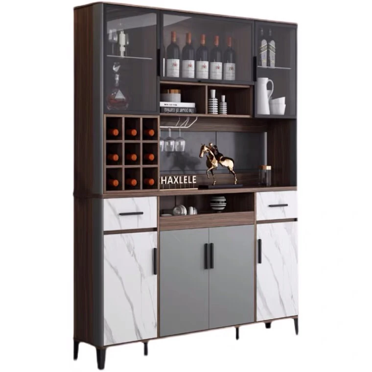 China Manufacture Wholesale Design Lacquered Finish Modern Wine Shelf Kitchen Glass Door Cabinets