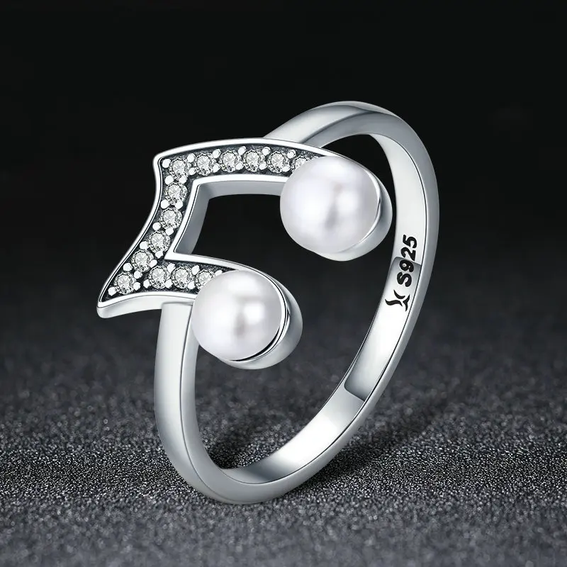BAGREER SCR201 Gems&Pearls Silver Custom Musical Note  Ring Cubic Zircon Gemstone Elegant Finger Rings for Women