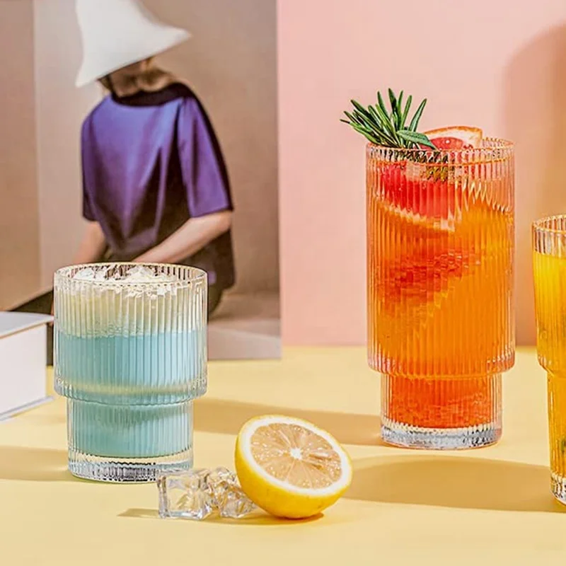 200ml/320ml 7oz/11oz Fluted choice long-lasting ribbed  Drinking Glasses  for Cocktail Whiskey Beer Water