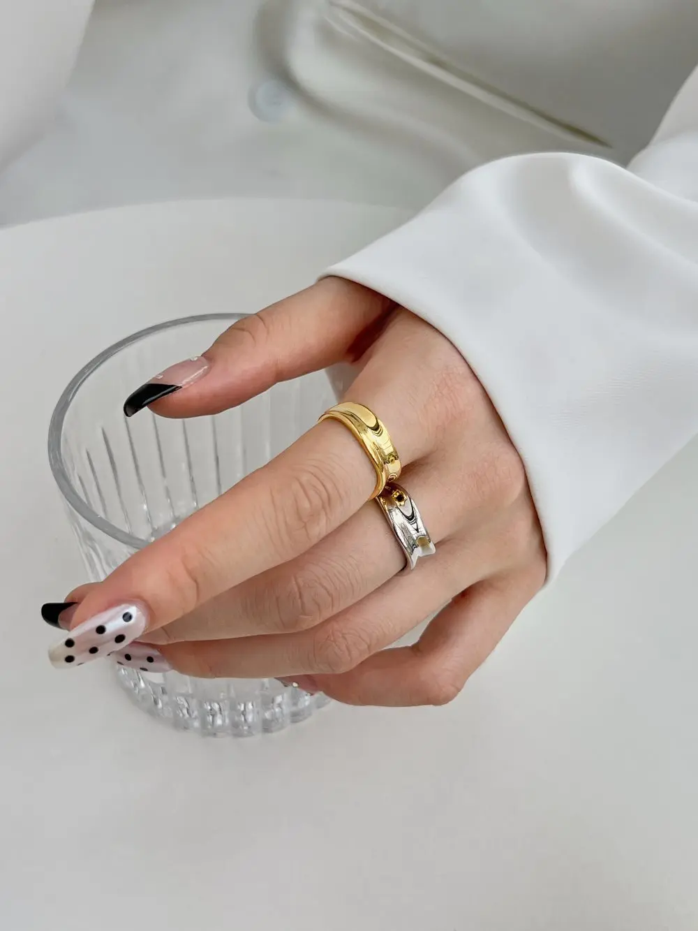 Dylam fine Minimalist Jewelry S925 Silver Rhodium 18K Gold Plated Irregular Wide Concave Convex Adjustable Women Rings for women