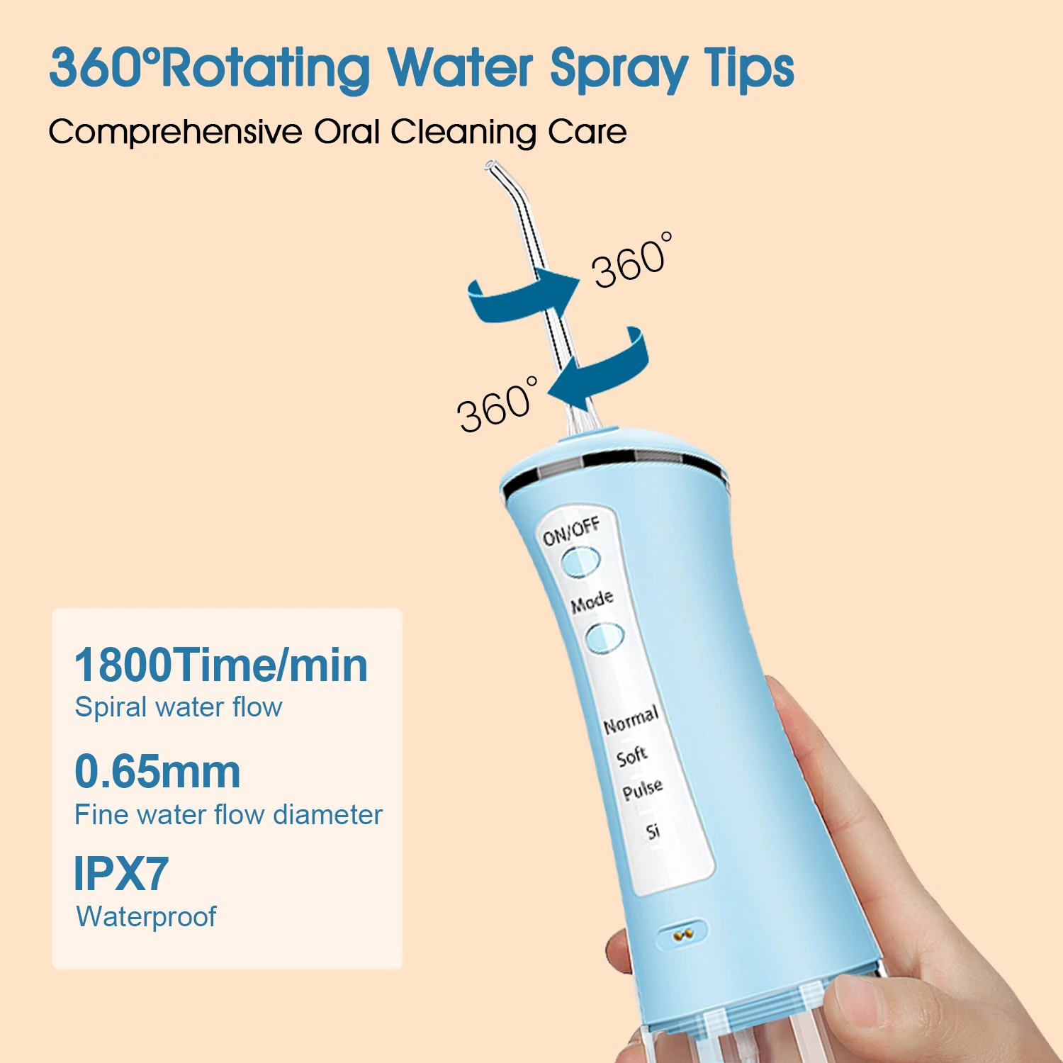 Portable Cordless Electric Teeth Cleaner 5 Modes 300ML Water Tank IPX7 Waterproof Dental Water Flosser Oral Irrigator