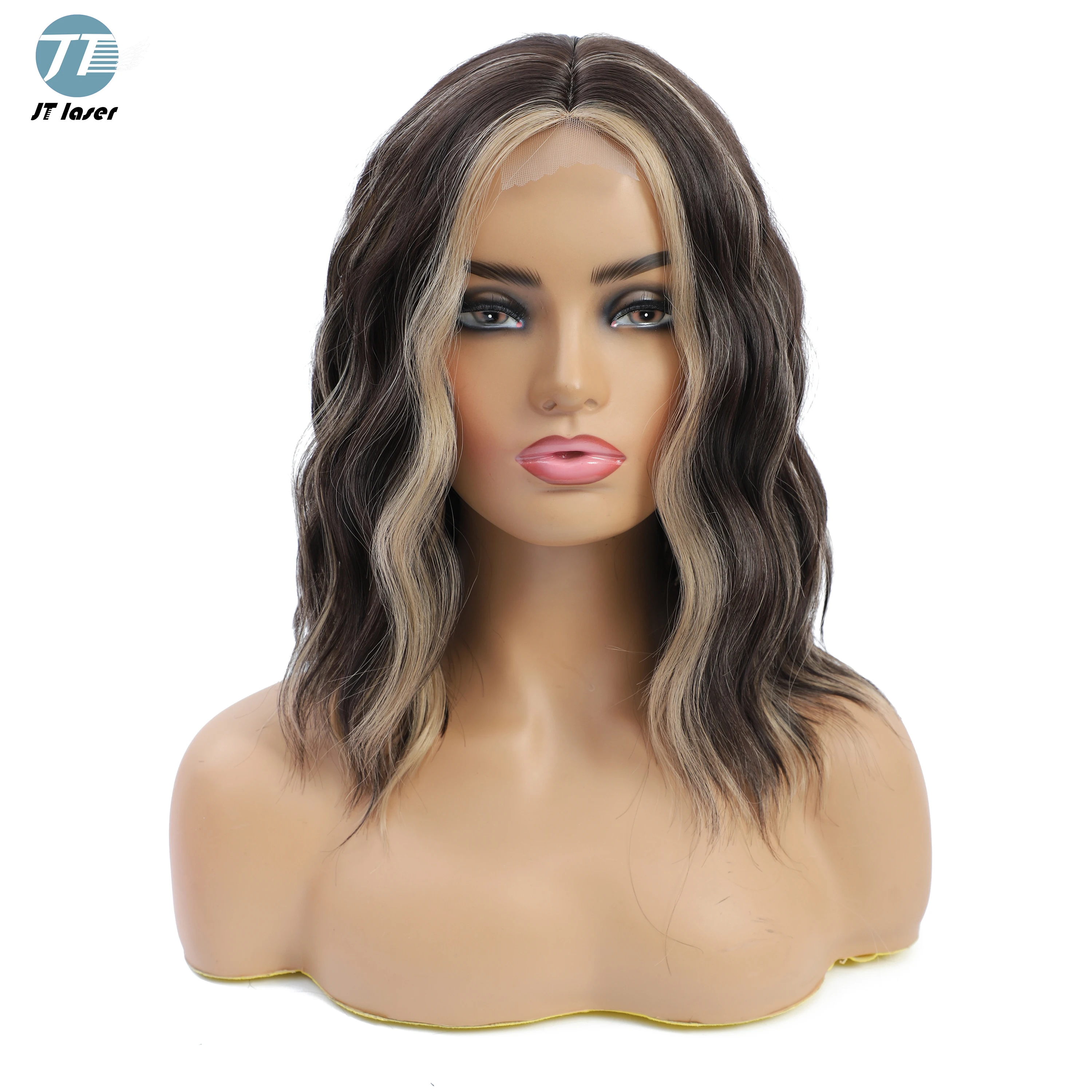 180g 16 inch Long Mixed Color Hair Lace Front Wigs Curl human Hair Wig