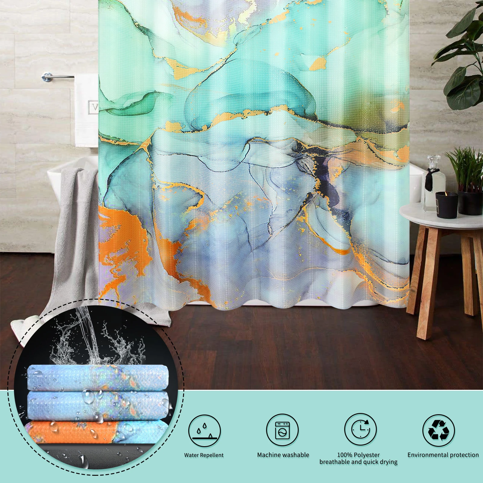 Красочные мраморные Роскошные Дизайнерские занавески для душа для ванной комнаты ткань с 12 крючками машинная стирка цифровая печать Декор
