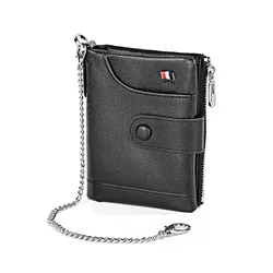 Wallet Men Slim Money Clip Anti Rdif Wallet Zipper Coin Pocket Leather Wallet