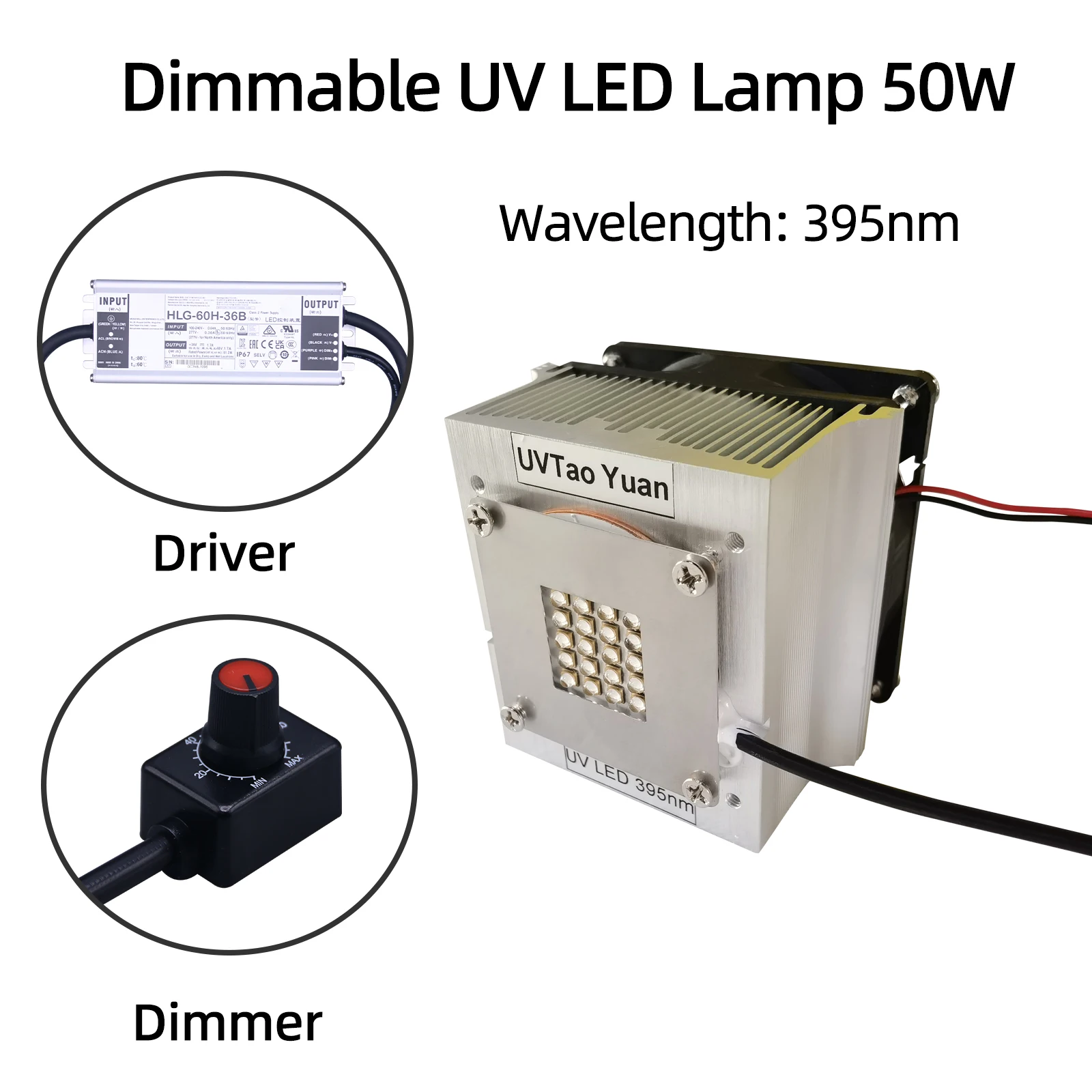 UVTaoYuan LED UV Curing Lamp 395nm 50W Ultraviolet LED Dimmable System for Resin Curing