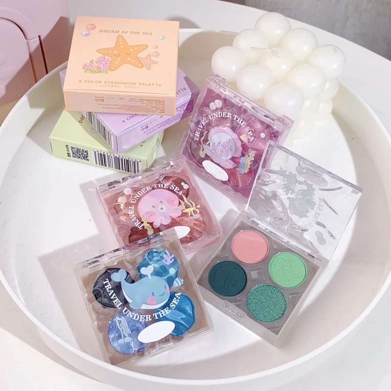 Wholesale Cosmetic Eye makeup four colors eyeshadow pearlescent fine glitter diamond waterproof matte eyeshadow palette