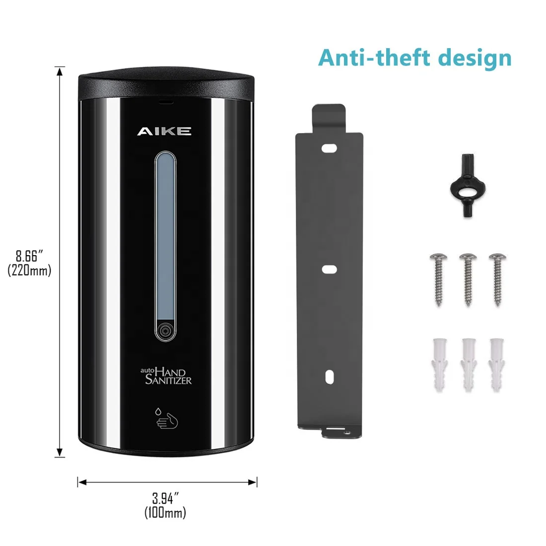 AIKE AK3105 High Quality Wall Mount stainless steel 700ml Automatic touchless alcohol gel refillable auto sanitizer dispenser