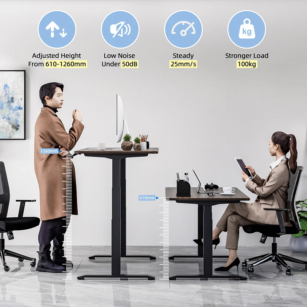 Height Adjustable Sit Stand Desk Dual Motors Modern Home Office Work Electric Adjustable Height Standing Desk Frame
