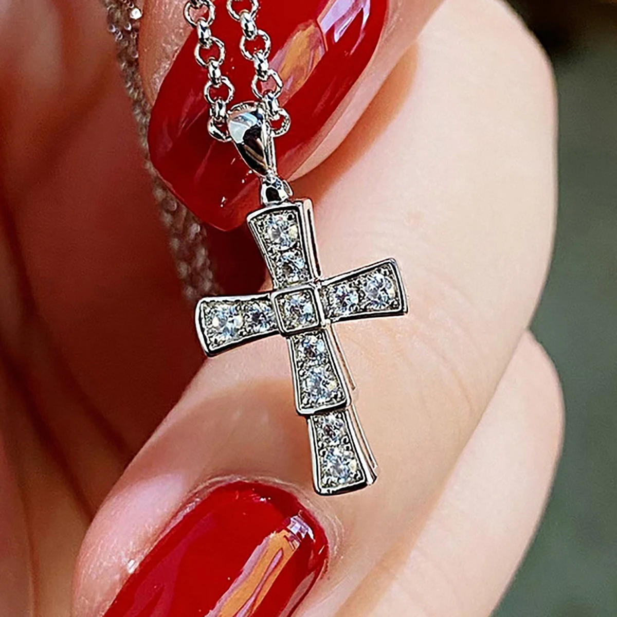 CAOSHI Vintage Style Full Cubic Zirconia Cross Necklaces For Women Fashion Party Weeding Silver Plated Pendant Necklaces Jewelry