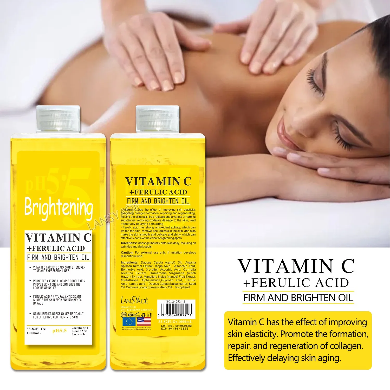 Wholesale Whitening Essential oil Vitamin C Anti-aging Dark lightening Spot wrinkle Removal skincare Facial Body Massage oil