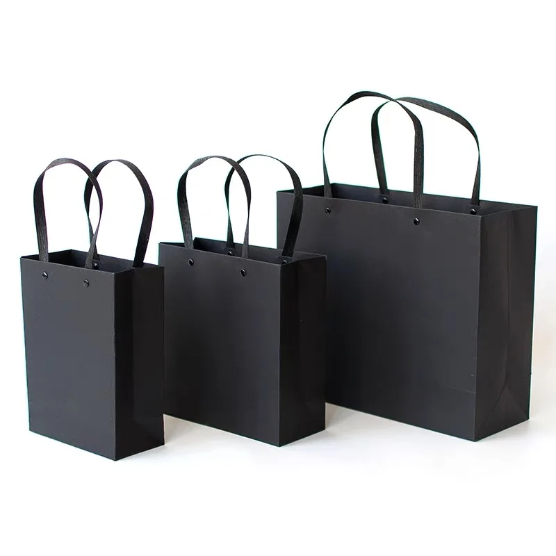 Wholesale Luxury Matte Black Gift Shopping Paper Bag Custom Logo Clothing Shopping Gift Jewelry Wine Packaging bag