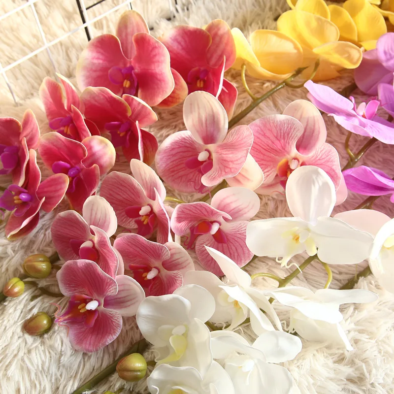 L2291 Цветы бабочки Cymbidium оптом 2 головки орхидеи длинный стебель реальный ощущение искусственная Орхидея латекс для домашнего свадебного декора