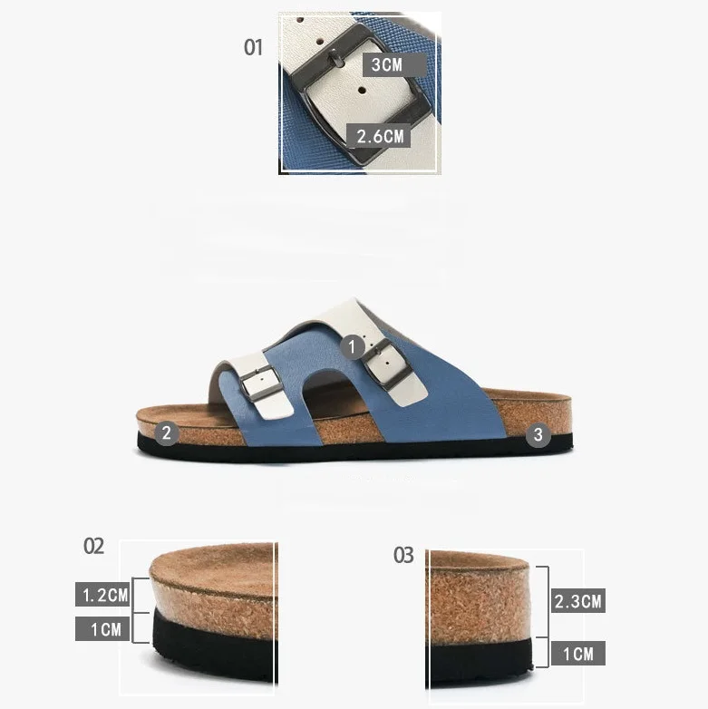 Customized Footcare Men 38-46 Microfiber Upper Slippers Cow Leather Latex Pad Midsole Slip On Cork Slide Sandals