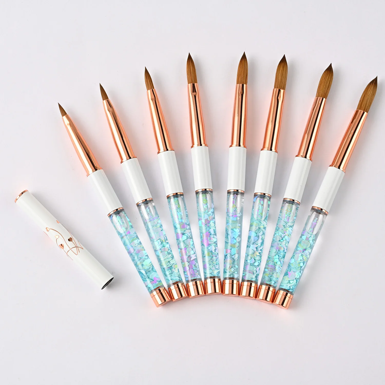 Professional Christmas Pinceles 100% Pure Kolinsky Brush With Liquid Glitter Handle 777 Crimped Kolinsky Acrylic Nail Brush Kit