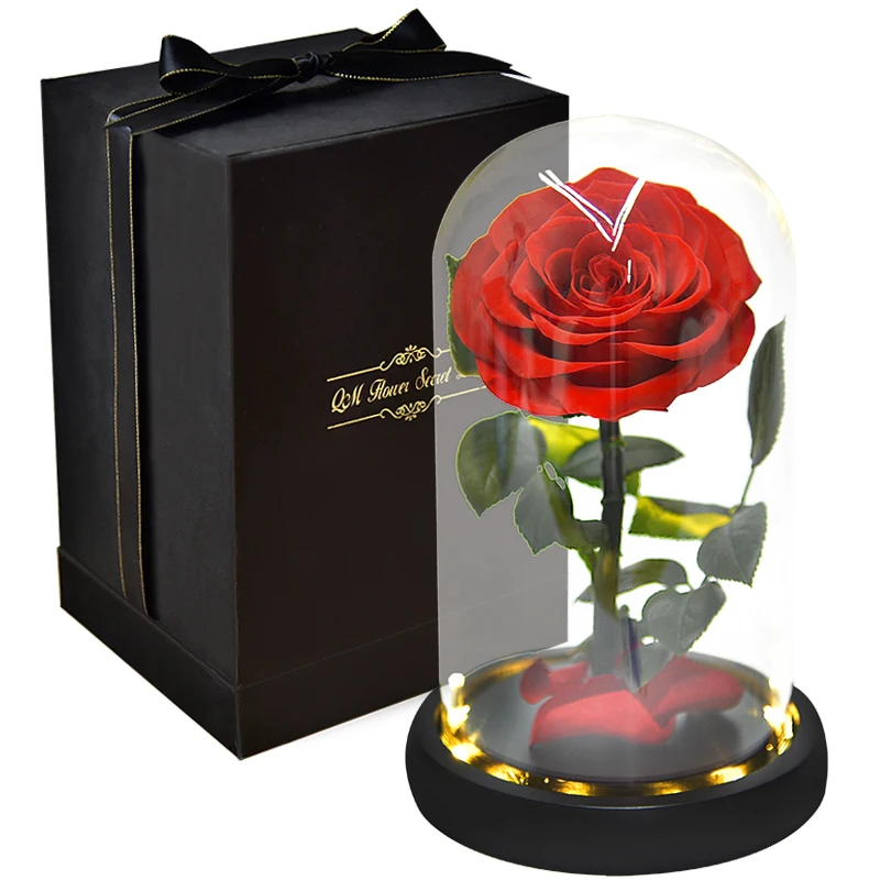 Customized Logo Immortal Infinity Eternal Forever Stabilized Rose Flower Preserved Roses In Glass Dome