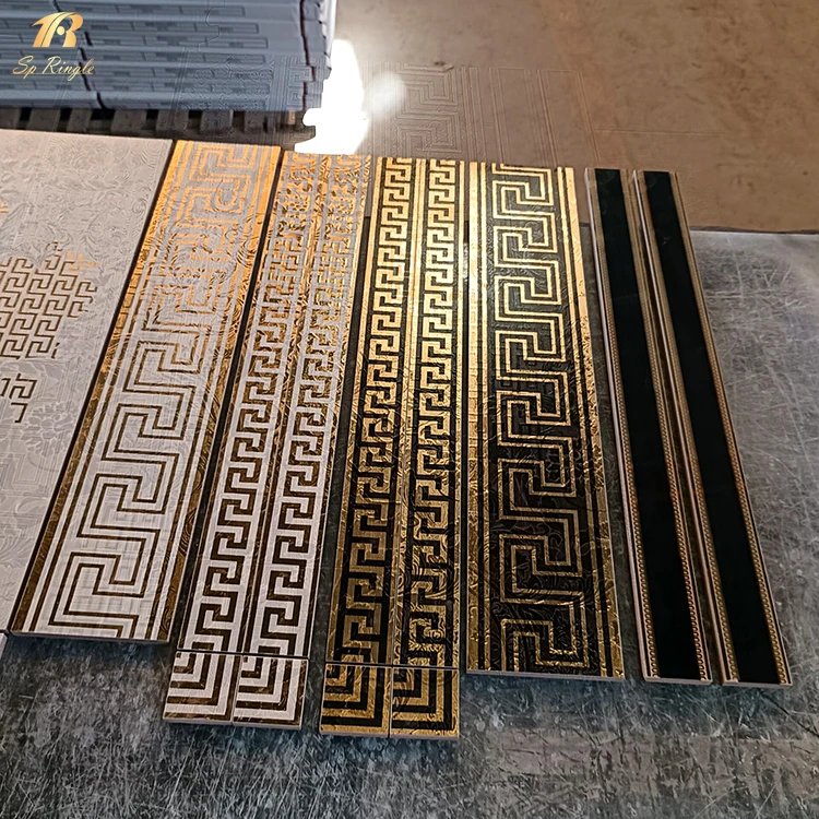 Springletile foshan building materials italian matt floor ceramic bathroom and toilet tile luxury gold decorative border tile