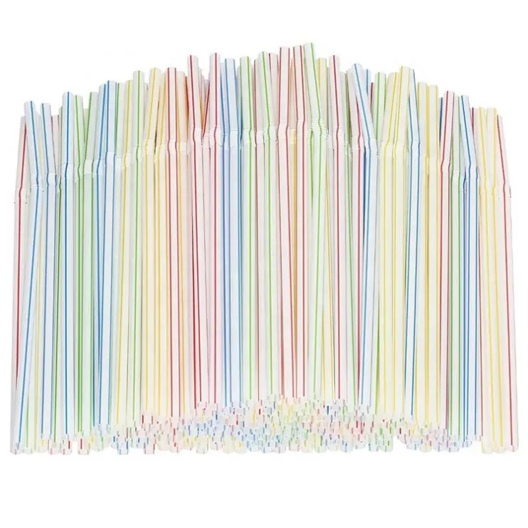 Flexible Drinking Straws 6Mm Stripe  Disposable Plastic Straws