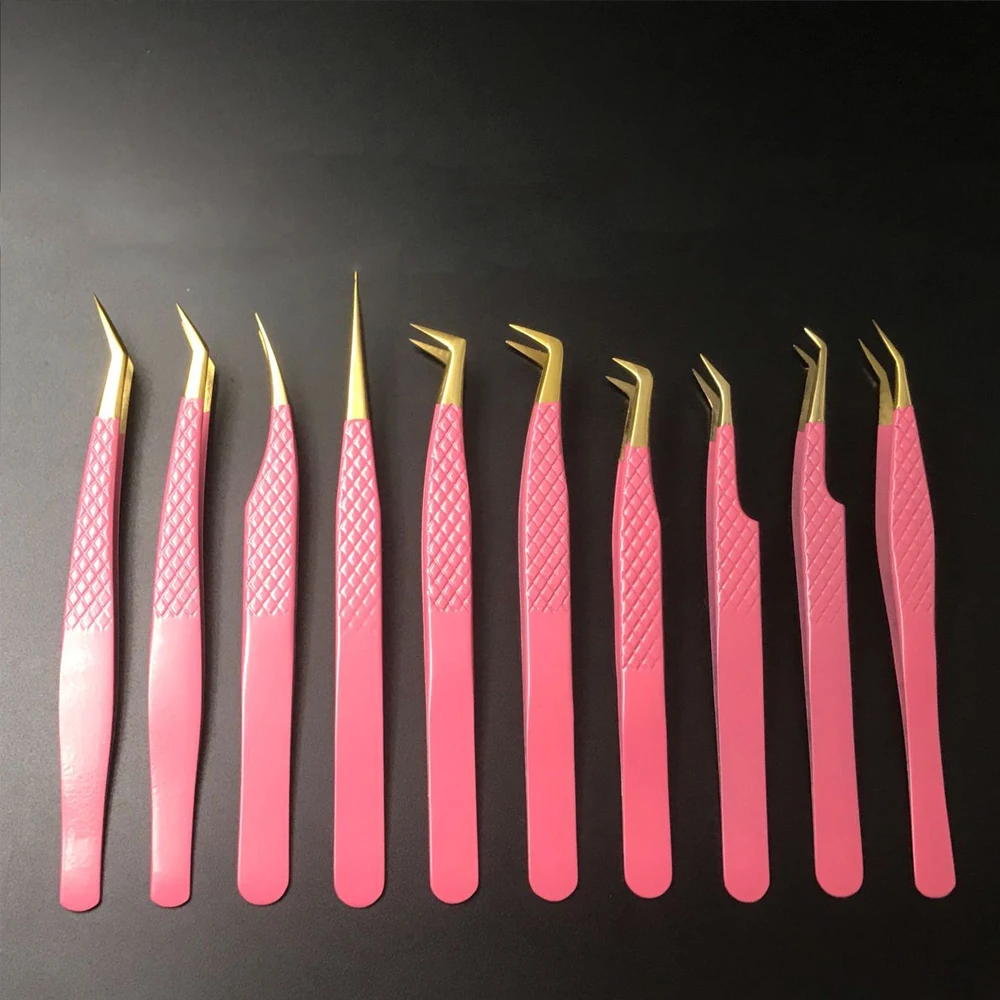 Professional Beauty Tweezers Stylish pink/black Color Slanted Tweezers Stainless Steel Women Personal Eyelash Tweezers