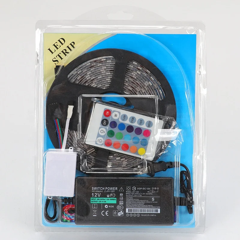 12V 5M 150leds Color Changing Waterproof 5050 RGB LED Strip Kit with 24 key ir remote controller & 12v 5a power adapter