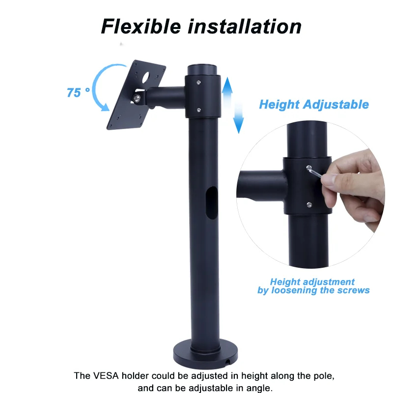 Desktop VESA standard 75x75mm mounts for retail A Pole dual single monitor stand with height adjustment