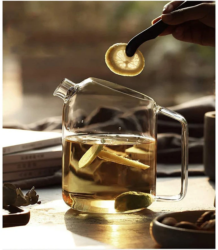 42oz/1200ml high borosilicate glass Tea Juice hot/cold water jug glass water pitcher with handle cork lid